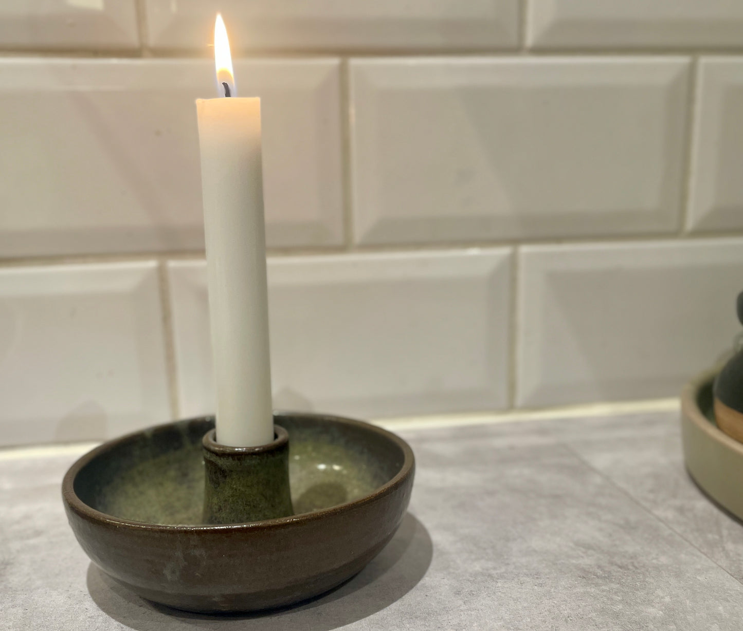 Ljusstake i skål - Grå